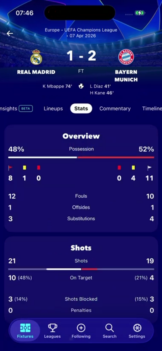 An internal screen from the FollowScores app