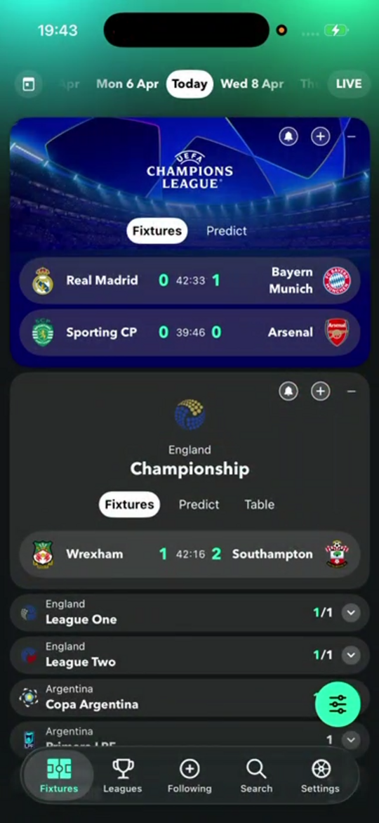 An internal screen from the FollowScores app